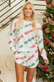 White Christmas HOHOHO Print Drop Shoulder Pullover and Casual Shorts Set