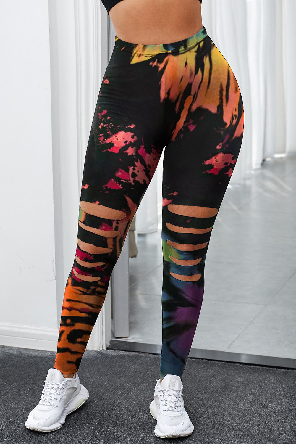 Tie Dye multicolore évider les leggings de vêtements de sport de remise en forme