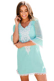 Crochet Pom Pom Trim Beach Tunic Cover up