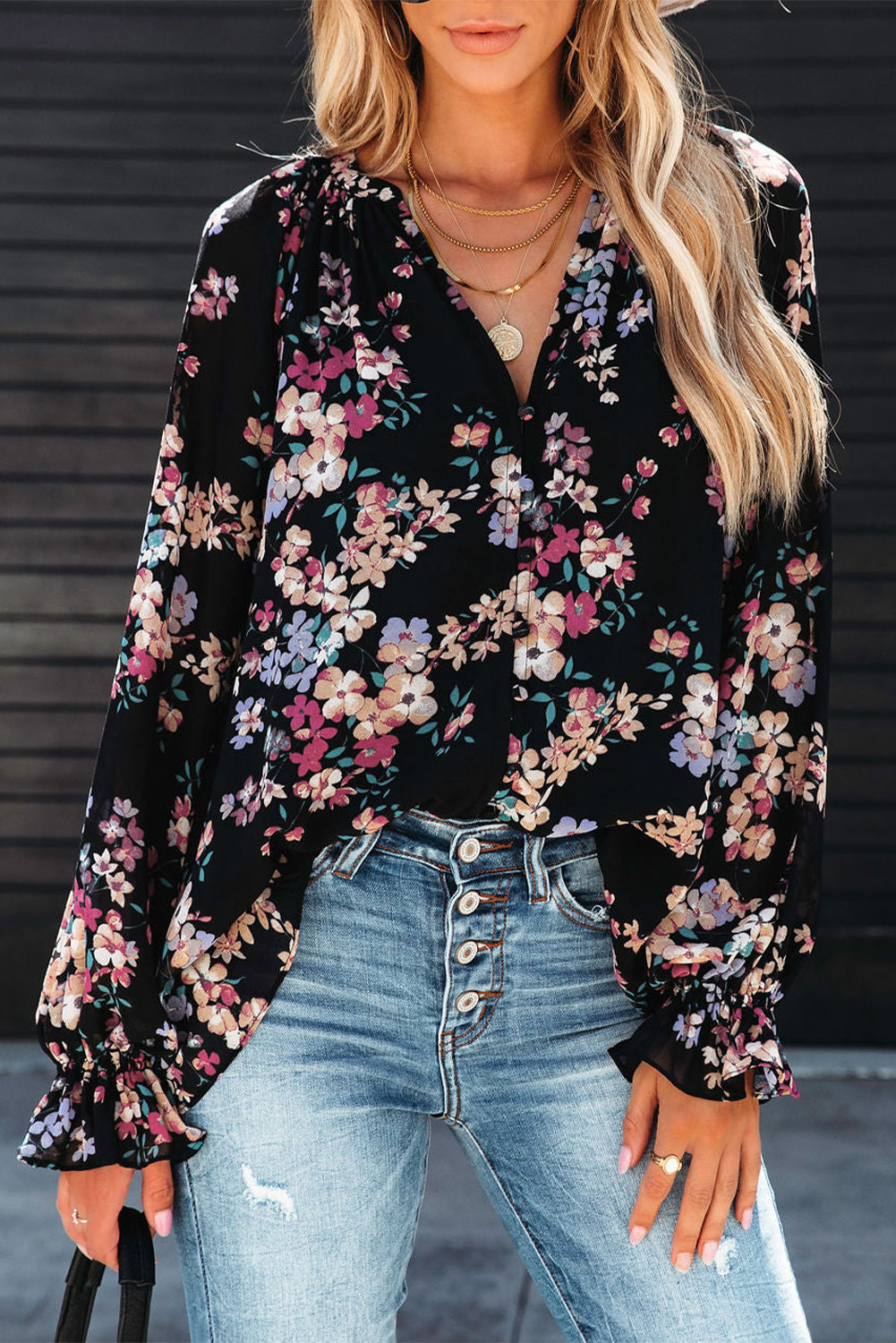 Wildflower Print Chiffon Blouse