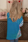 Blue Stripe Colorblock Patchwork Baggy T Shirt