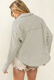 Striped Thumbhole Drop Shoulder V Neck Top