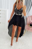 Flowy Chiffon Ruffle Contrast Sequin Dress