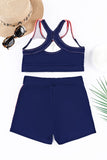 Color Block Criss Cross High Waist Bikini Swimsuit