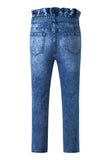 Jean skinny bleu à coutures et coutures hautes avec nœud