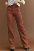 Brown High Waist Square Pockets Corduroy Pants