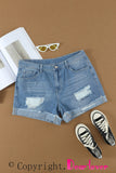 Distressed Ripped Rolled Hem Denim Shorts