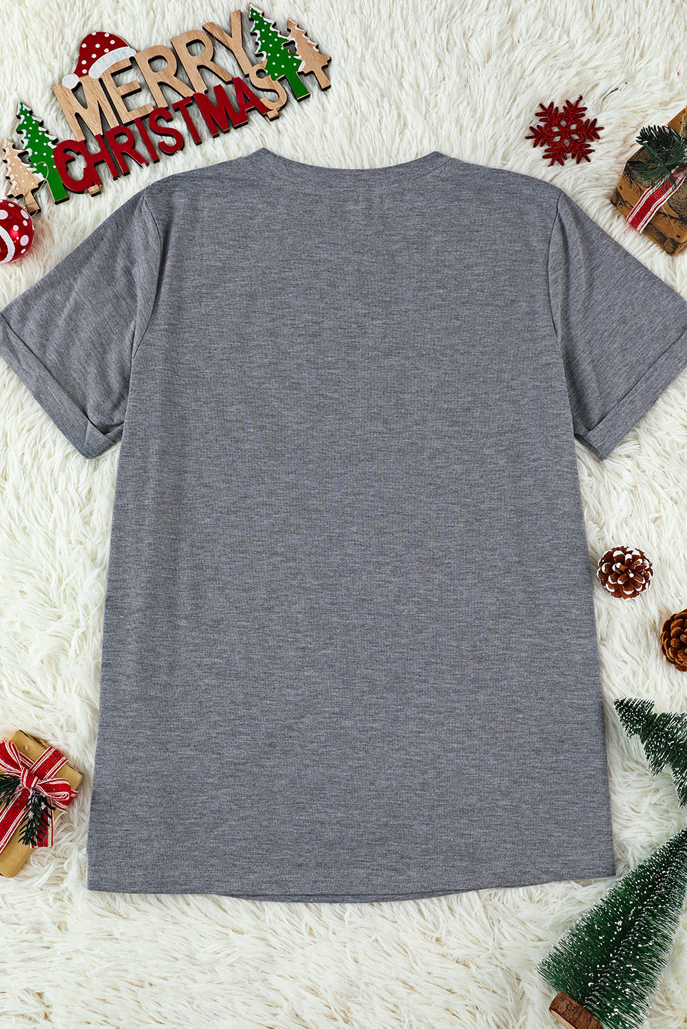 Gray Christmas Santa Hat Snowflake Slogan Graphic Tee