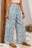 Leopard Print Pocketed Wide Leg Pants