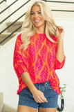 Rose Tropical Leaf Print Smocked Puff Sleeve Blouse