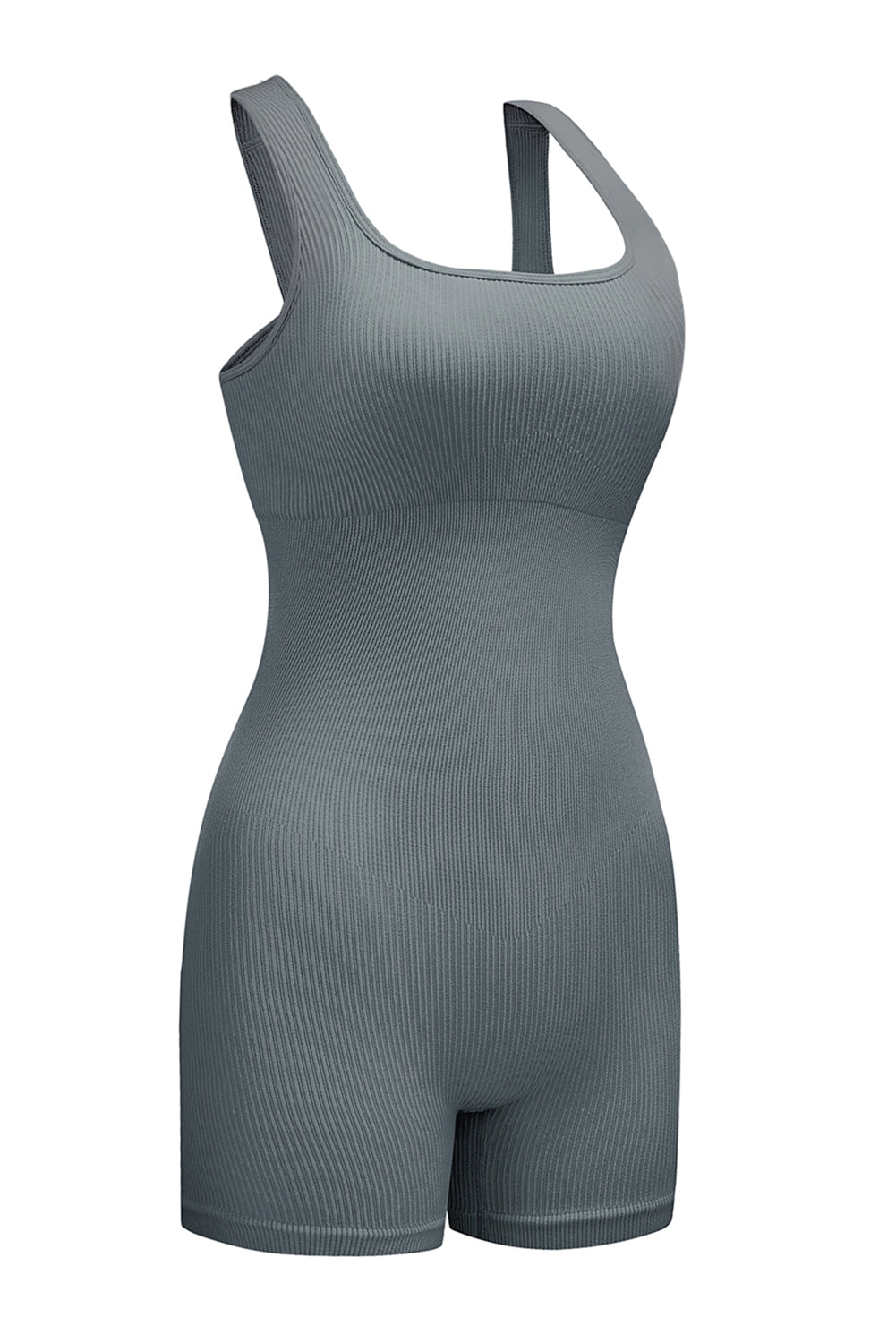 Ribbed Square Neck Padded Sports Romper