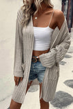 Loose Ribbed Knit Pocketed Open Cardigan