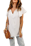 Solid Drawstring Ruffled Short Sleeve Blouse