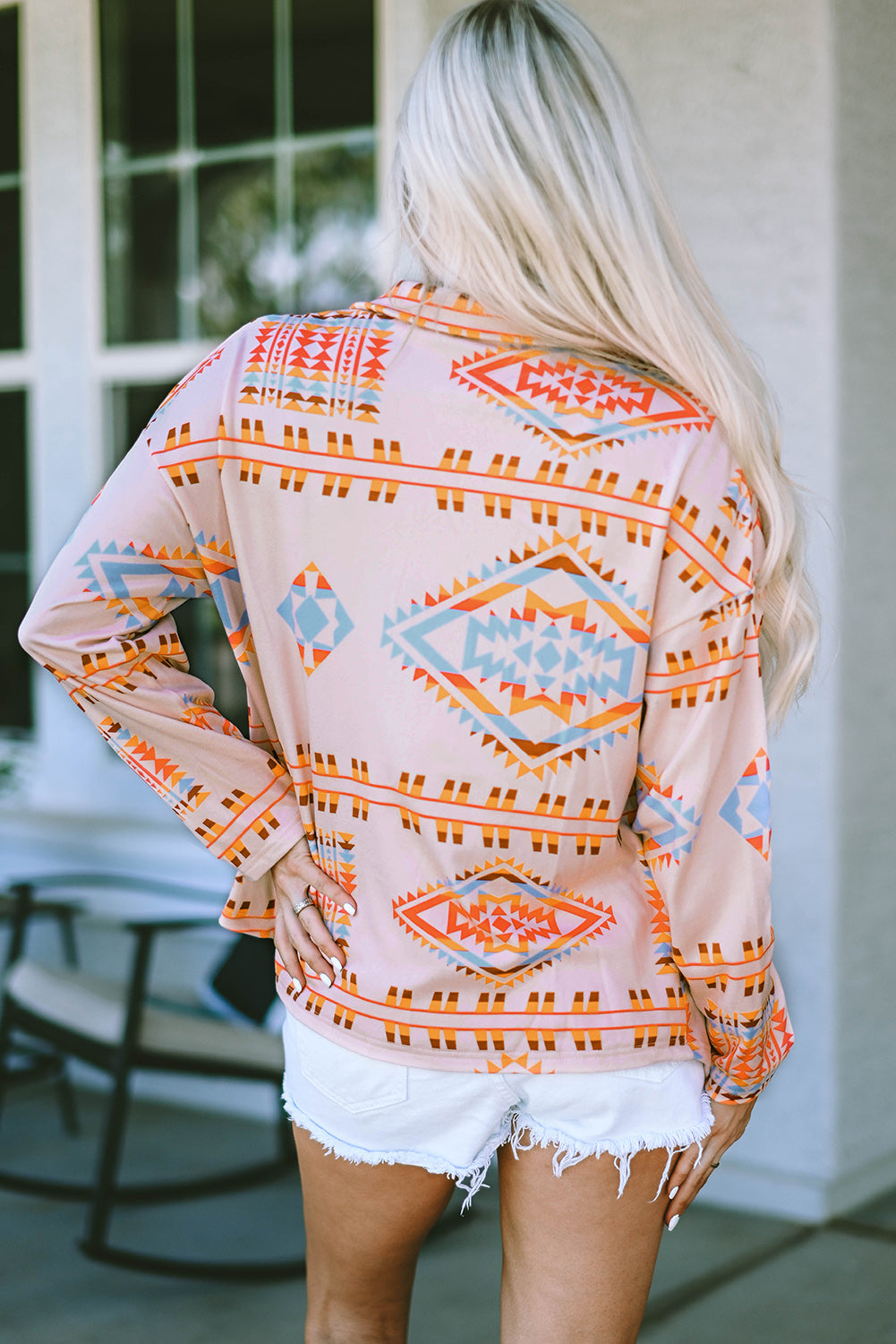 Western Aztec Print Button-Up Jacket