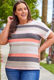 Plus Size Striped Colorblock Print T-shirt