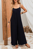 Frilled Neckline Backless Wide Leg Jumpsuit