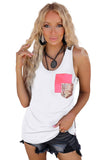 Sequin Chest Pocket Leopard Back Tank Top