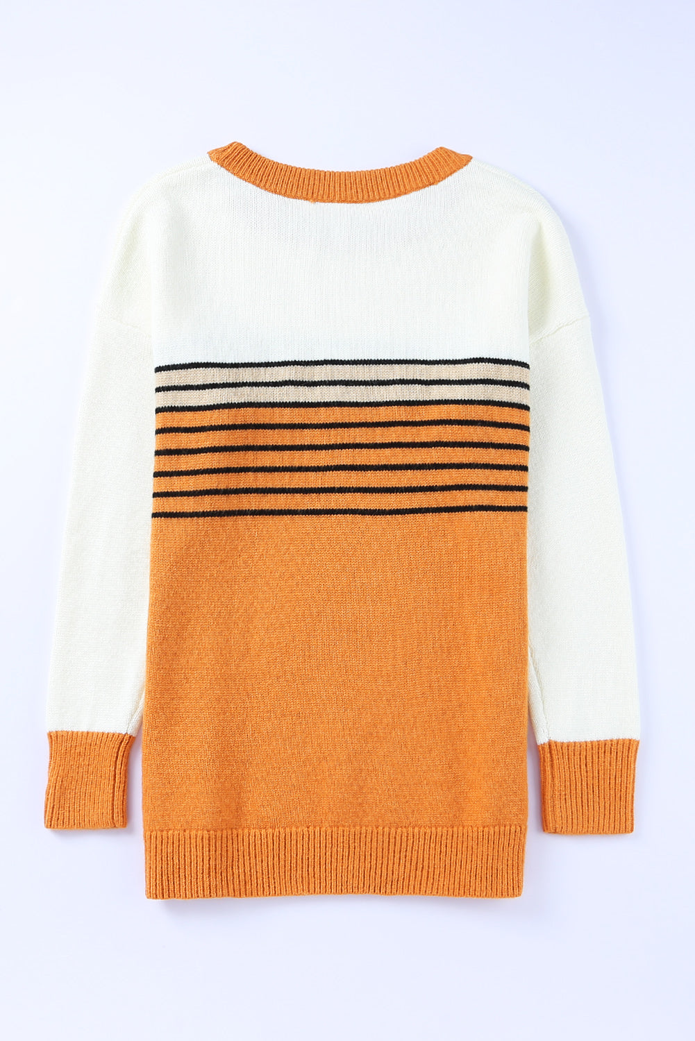 Pull col rond rayé orange color block