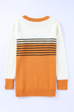 Pull col rond rayé orange color block