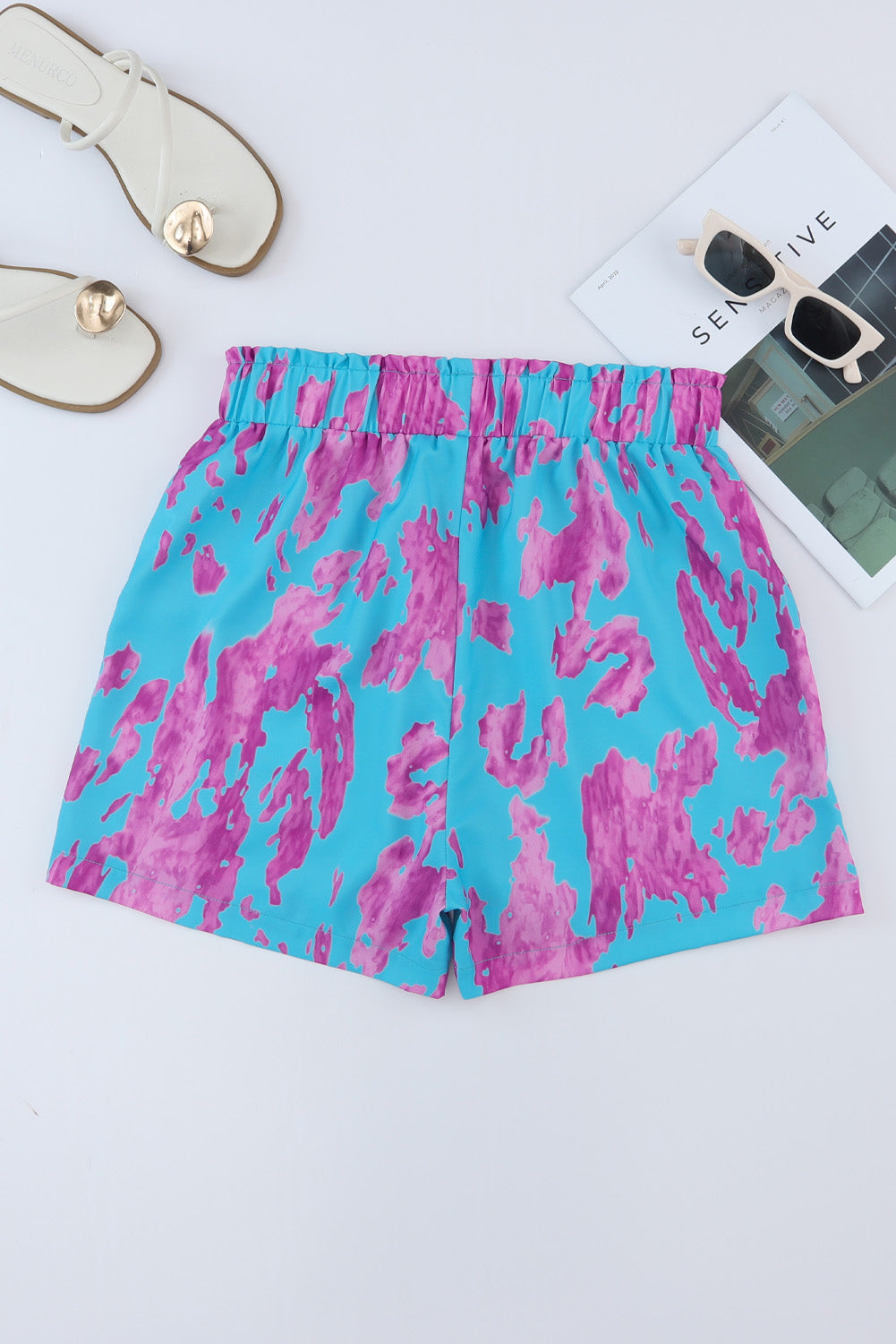 Abstract Print Elastic Waist Pocket Wide-Leg Shorts