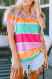 Striped Color Block V Neck T Shirt