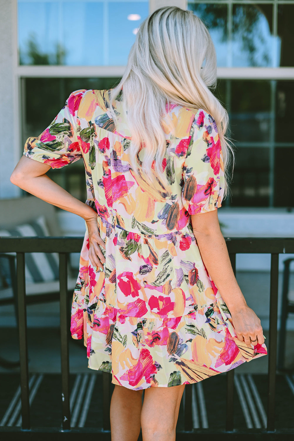 Floral Print Short Sleeve Shirt Dress