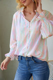 Abstract Print Frilled Buttoned Long Sleeve Shirt