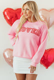 Pink LOVER Puff Print Drop Shoulder Pullover Sweatshirt