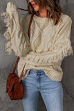 Cable Knit Fringe Trim Sweater