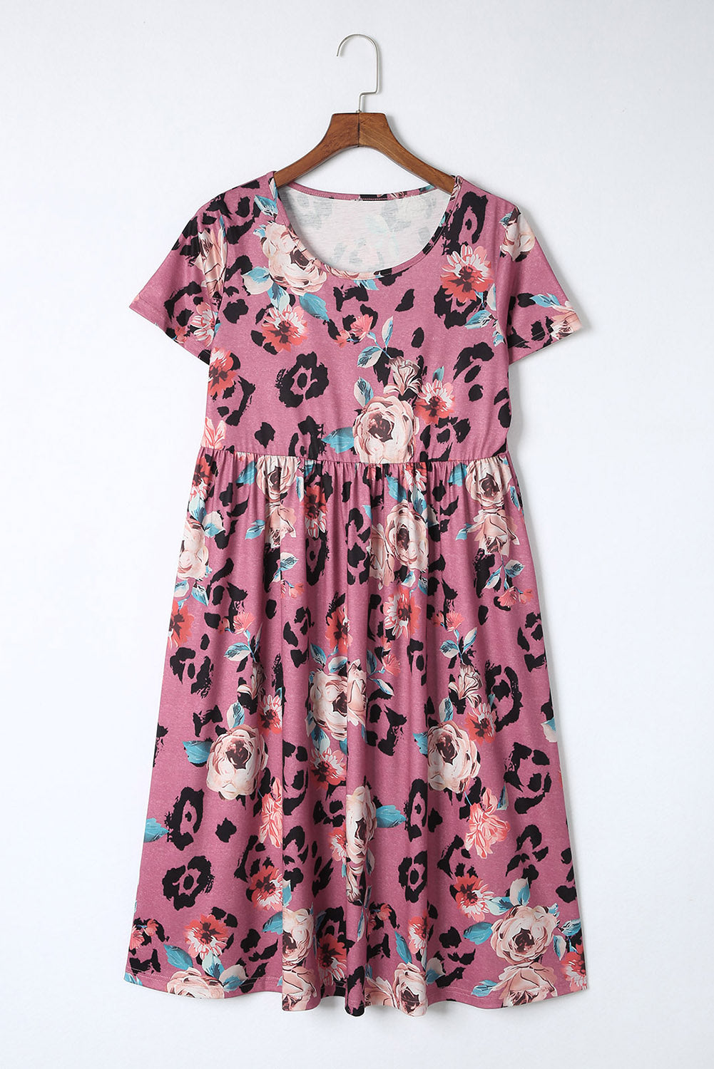 Leopard Print Short Sleeve A-line Dress