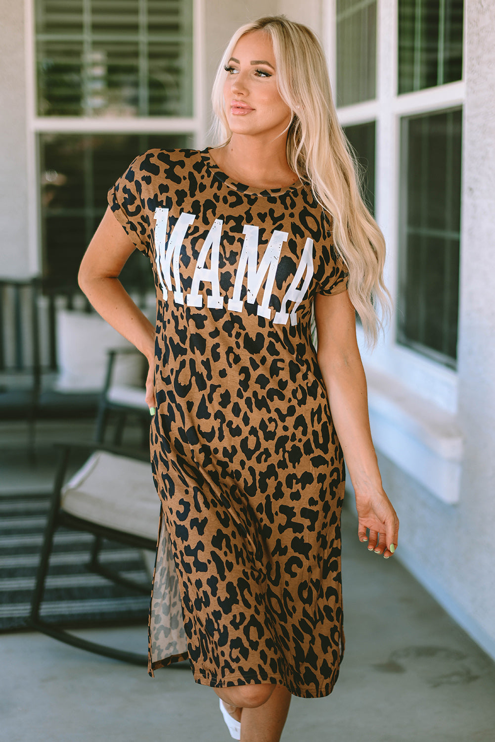 MAMA Letter Print Slit T-Shirt Dress