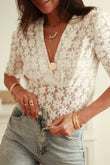 V-Neck Lace Short Sleeve Bodysuit