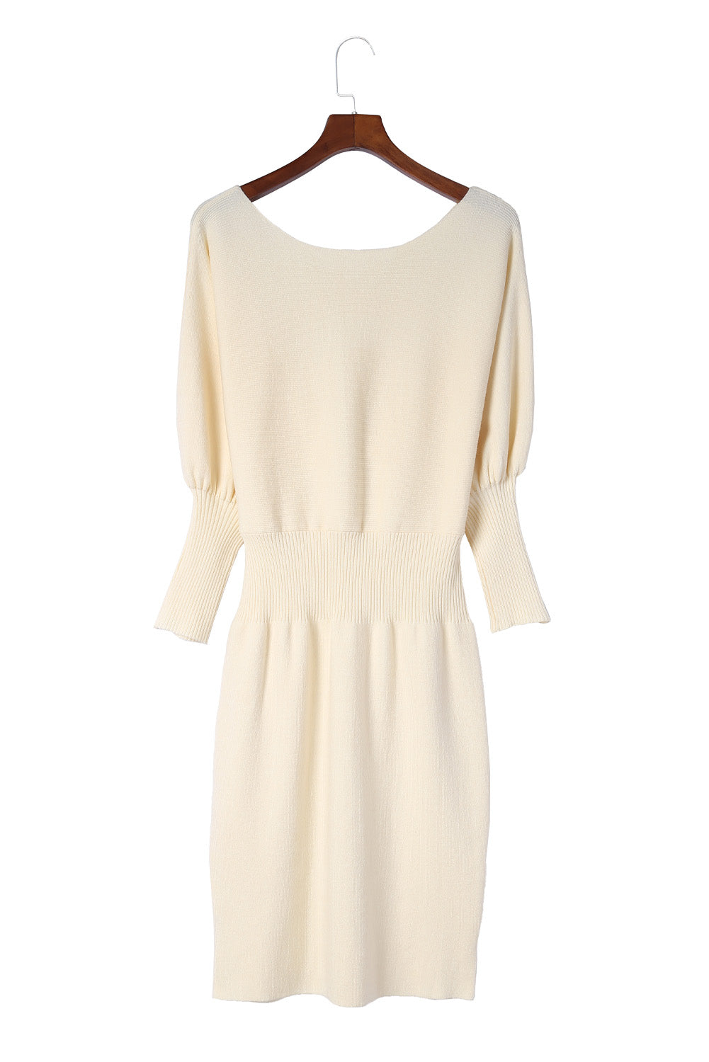 Batwing Sleeves Cinched Waist Ribbed Sweater Dress