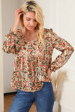 V Neck Ruffled Babydoll Floral Blouse