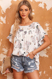 Floral Ruffled Short Sleeve Back Knot Blouse