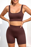 2pcs Solid Color Ribbed Knit Yoga Set