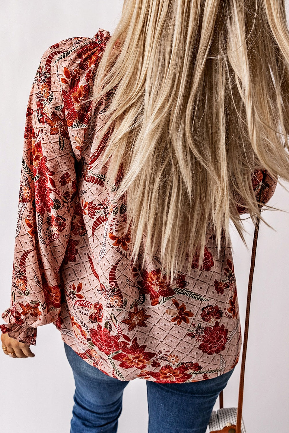 Split V Neck Printed Blouse