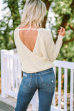 V Neck Wrap Backless Knit Sweater