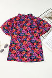 Floral Print Round Neck Puff Sleeve Blouse