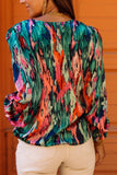 V Neck Abstract Print Long Sleeve Shirt