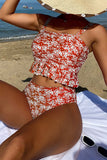 Dainty Floral Print Ruffle Trim 2pcs Bikini Swimsuit