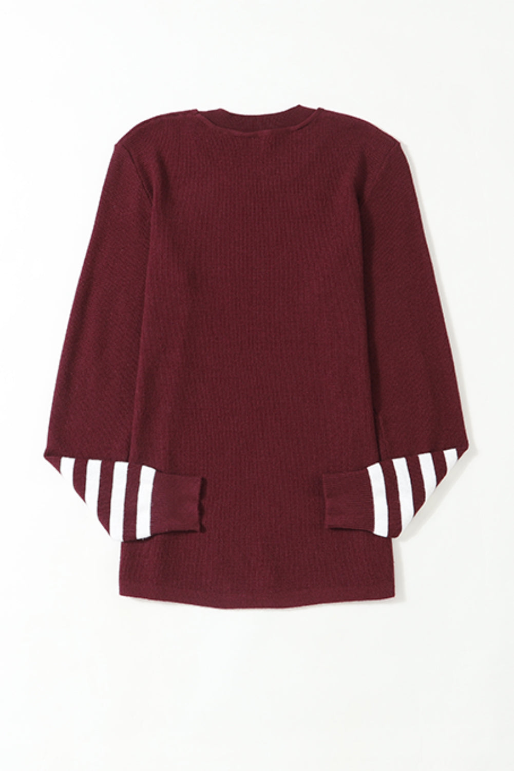 Striped Sleeve Plain Knit Sweater