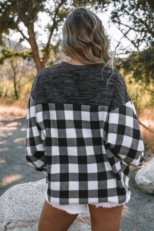 Haut en tricot noir à col fendu et épissage à carreaux Buffalo