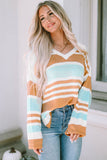 Colorblock Stripe Long Sleeve Split Sweater