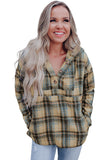 Plaid Button Neck Pocketed Pullover Hoodie