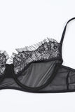 Ensemble de Lingerie Noir en Maille et Dentelle Patchwork Grande Taille