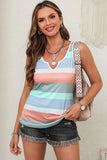 Striped Color Block Notched Neck Tank Top