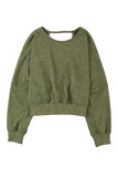 Green Acid Wash V-shape Open Back Sweatshirt