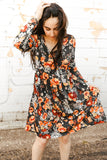 Floral Print Ruched Long Sleeve Dress