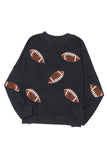 Black Sequined Rugby Graphic Open Back Sweatshirt